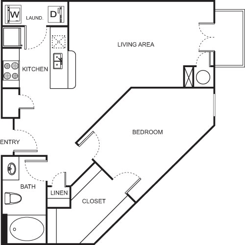 One Bedroom- 2102 Floorplan Image
